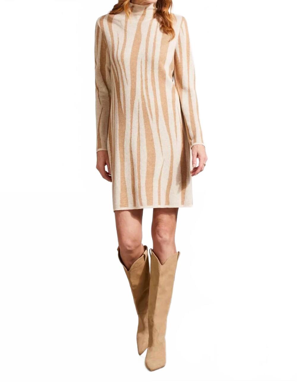 NEW TRIBAL fannie funnel neck jacquard mini sweater dress in beige